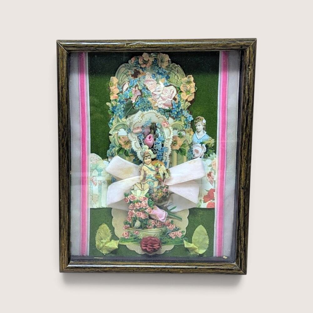 Vintage Framed Valentine Shadow Box Collage Art